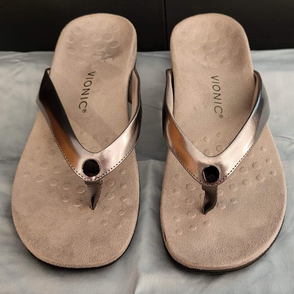 Vionic Davina Silver Slide Sandals Flip Flops size 10